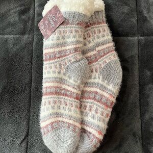Gray and White Fuzzy Socks